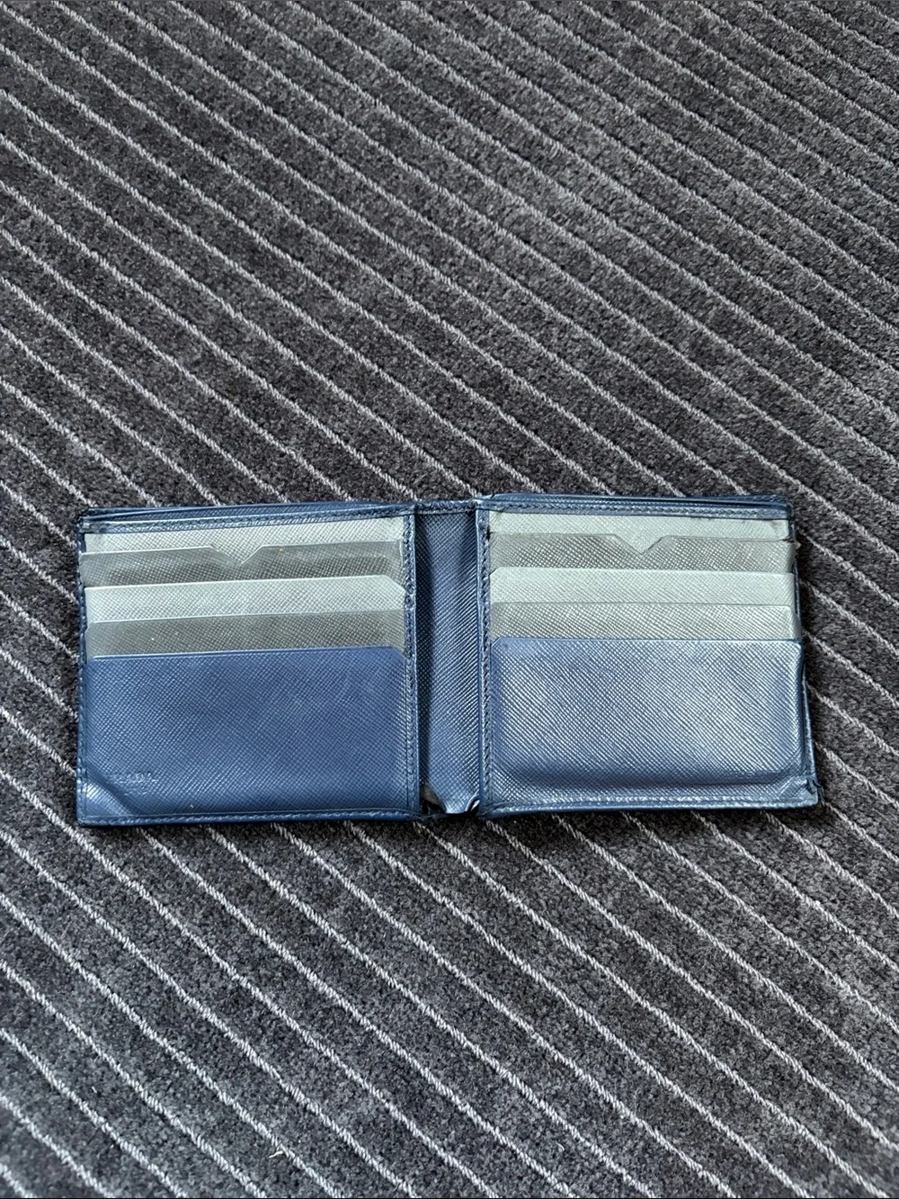 Prada Men's Leather Bi-Fold Wallet - Blue